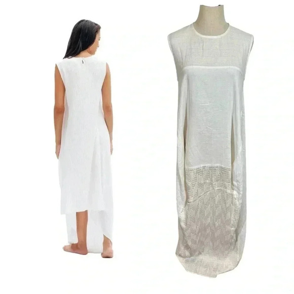 Koch Dresses & Skirts - KOCH Kenyan Silk Cotton Tie Waist Mixed Media Maxi Dress Caftan